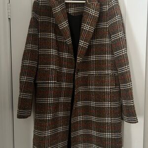 Zara Plaid Trench Coat - Brown, Black, and Red